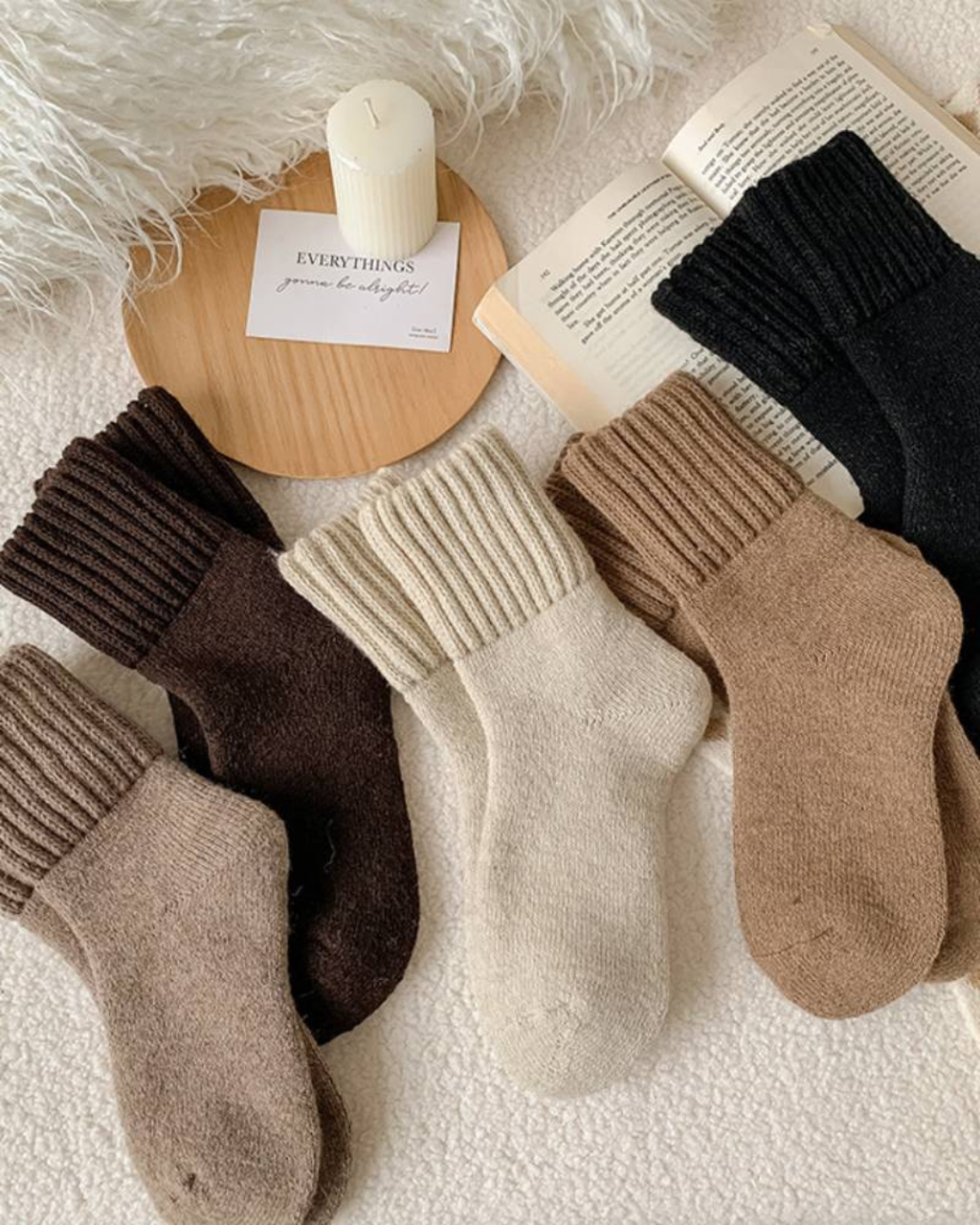 Pacote de Cinco Pares de Meias em Fleece Tricotadas para Uso Diário