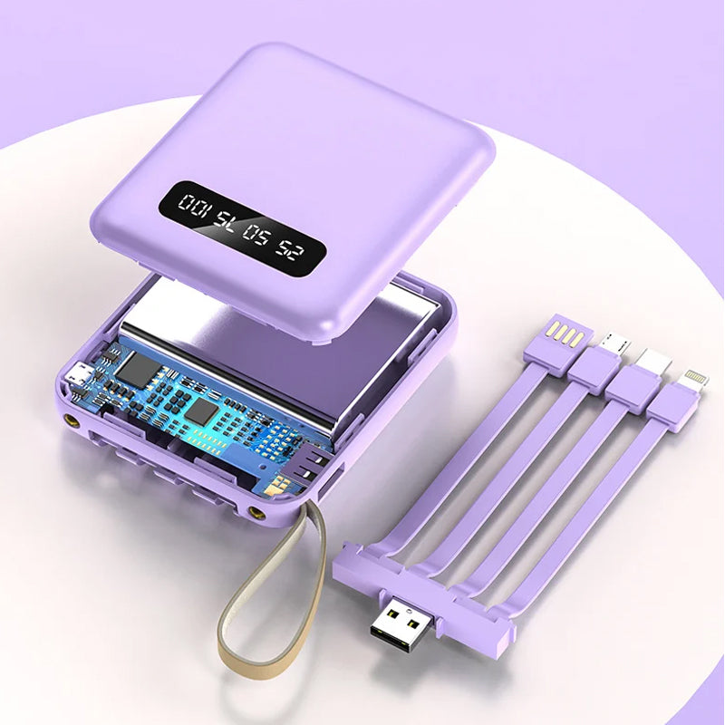 4 az 1-ben Power Bank - USB-C Gyors Töltés - 10000 és 20000mAh - Fekete, Fehér és Lila | meowbutter