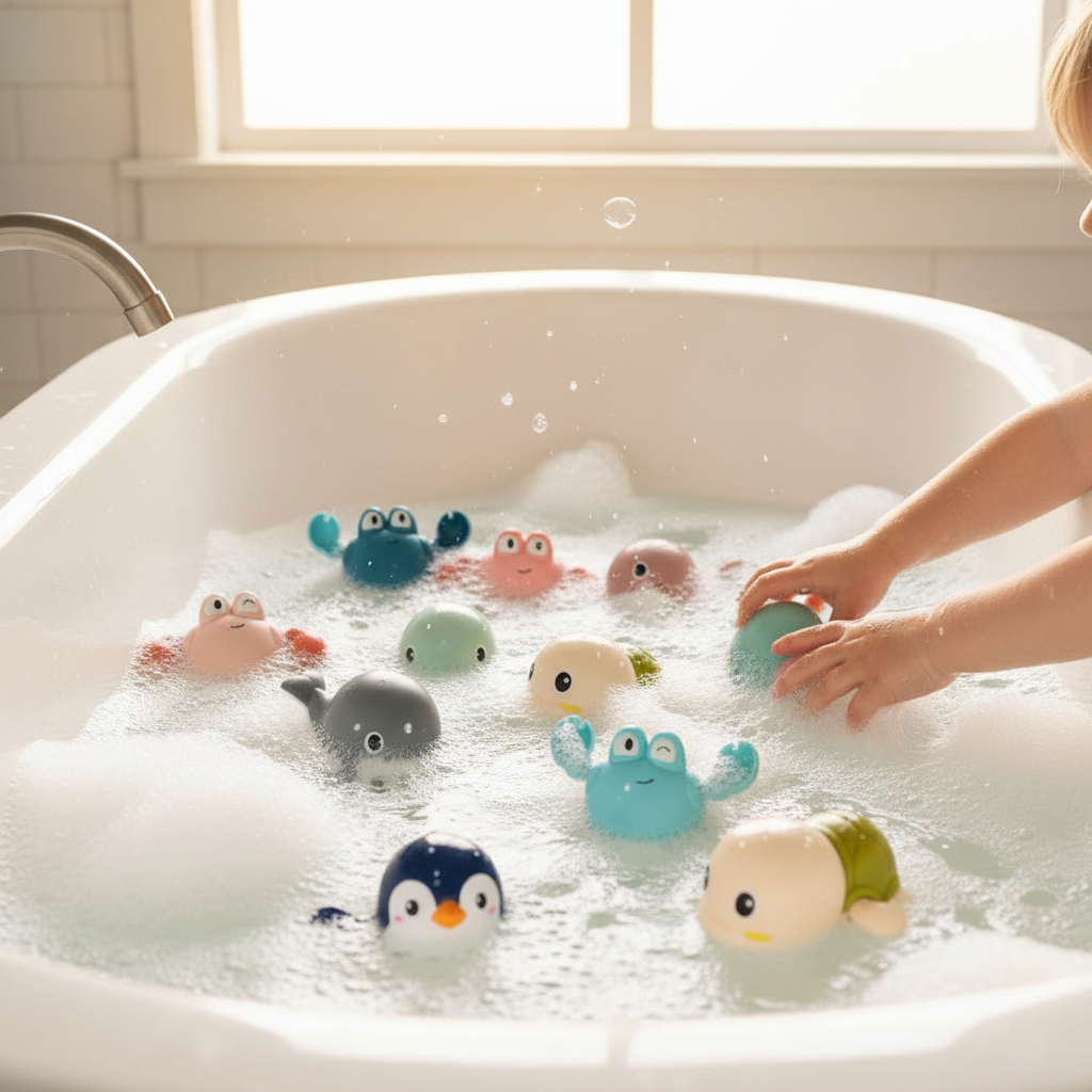 Badelekesett med sjøskapninger som trekkes opp — selvdrevne figurer som svømmer