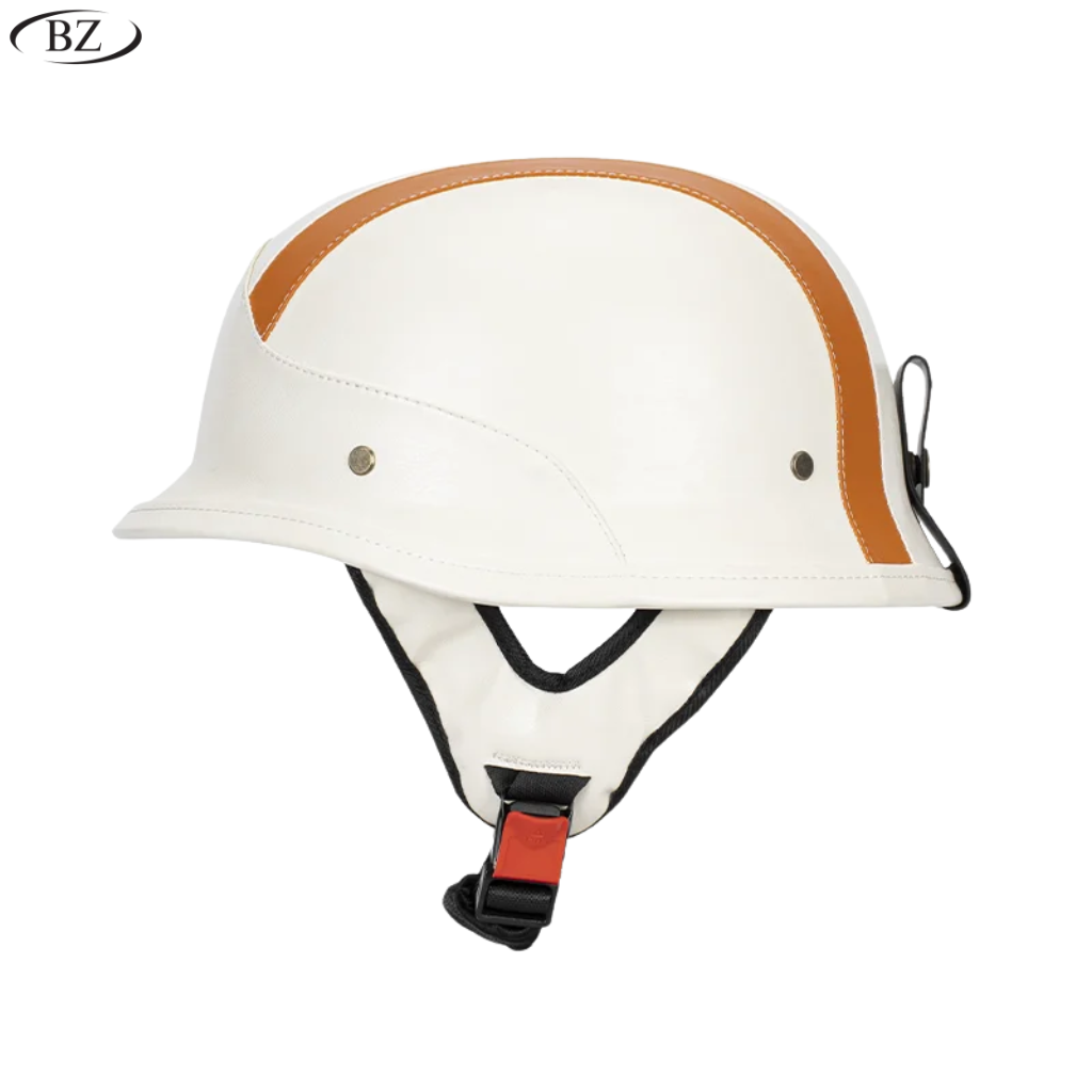 Casco da moto in pelle stile tedesco M35 a mezzo volto - Certificato DOT | meowbutter
