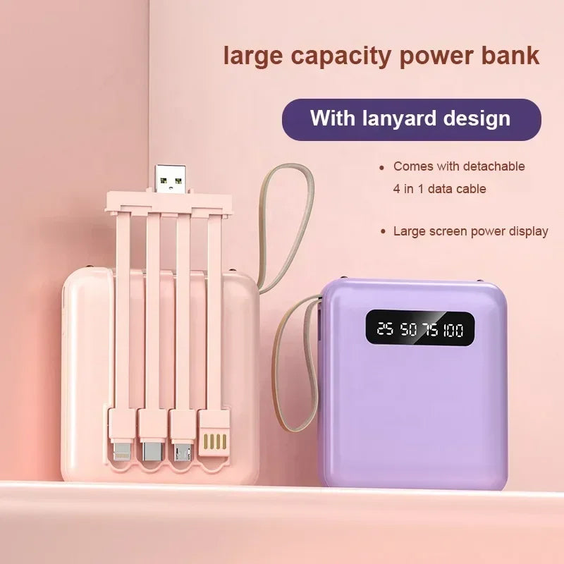 4 az 1-ben Power Bank - USB-C Gyors Töltés - 10000 és 20000mAh - Fekete, Fehér és Lila | meowbutter