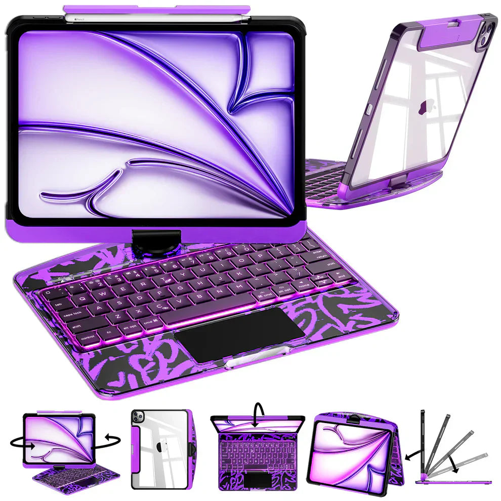 Y2K Pink Transparent 360 Degree Rotating iPad Keyboard Case
