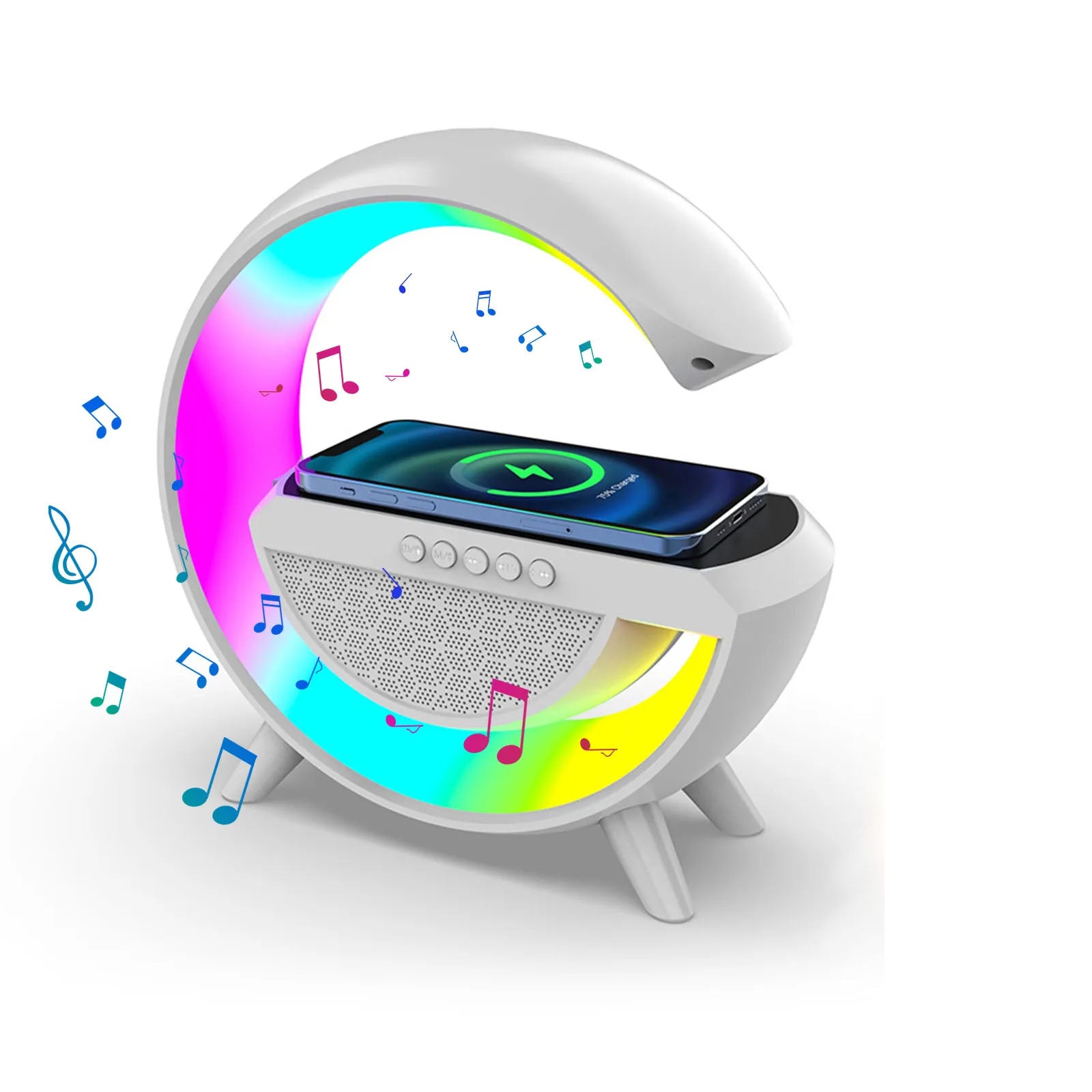 Chytré budík - Bluetooth reproduktor - 15W bezdrátová nabíječka - RGB náladové světlo - bílá a černá | meowbutter