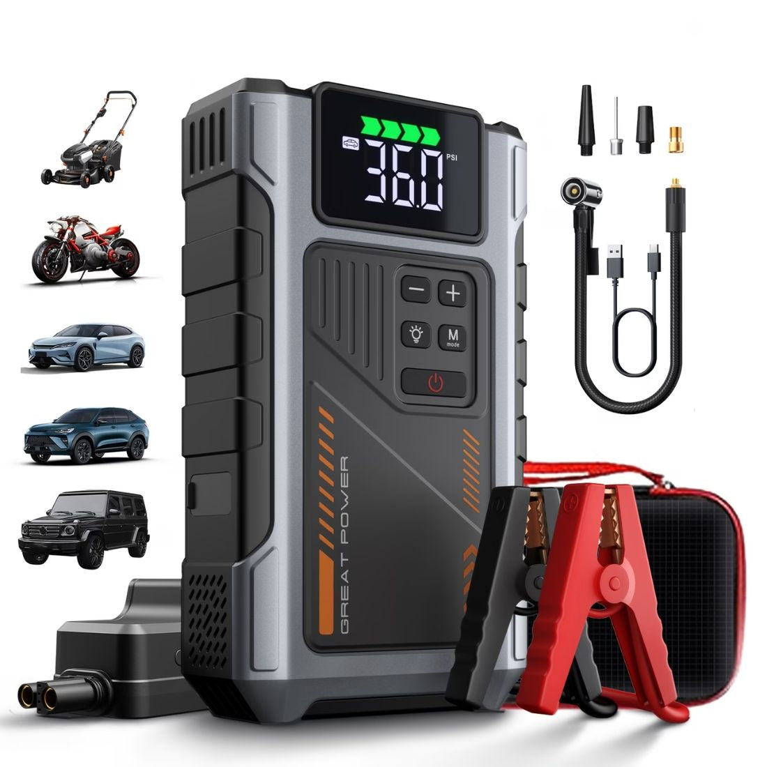 3000A Portable Jump Starter with Air Compressor – 12V Battery Booster & 150 PSI Tire Inflator | meowbutter
