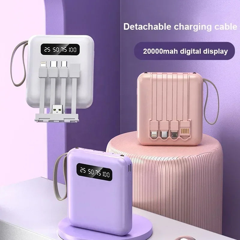 4 az 1-ben Power Bank - USB-C Gyors Töltés - 10000 és 20000mAh - Fekete, Fehér és Lila | meowbutter