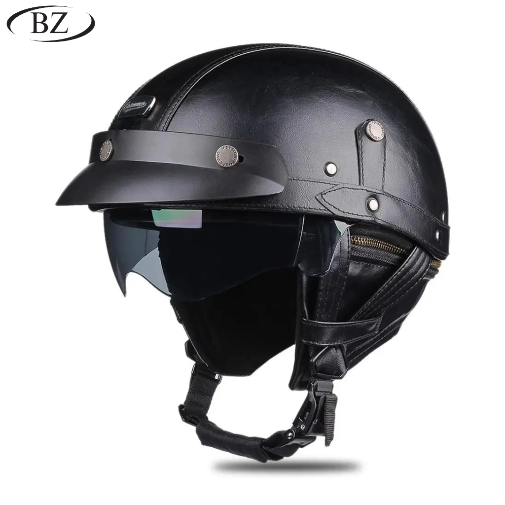 Kask motocyklowy vintage skórzany półotwarty – zatwierdzony DOT i ECE - Meowbutter