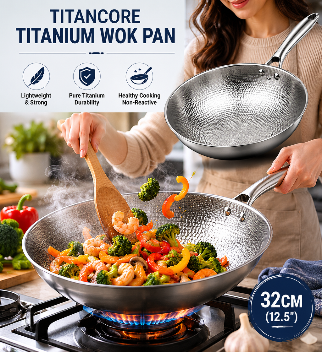 The Authentic Hand-Hammered Pure Titanium Wok (32CM)