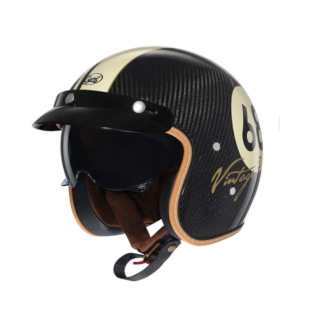 Capacete Retro Aberto em Fibra de Carbono – Certificado DOT - Meowbutter