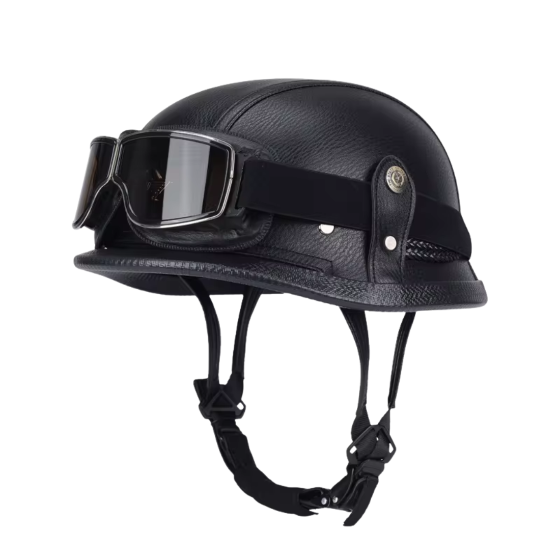 Casco de media cara para motocicleta de cuero alemán retro - Certificación DOT - Meowbutter