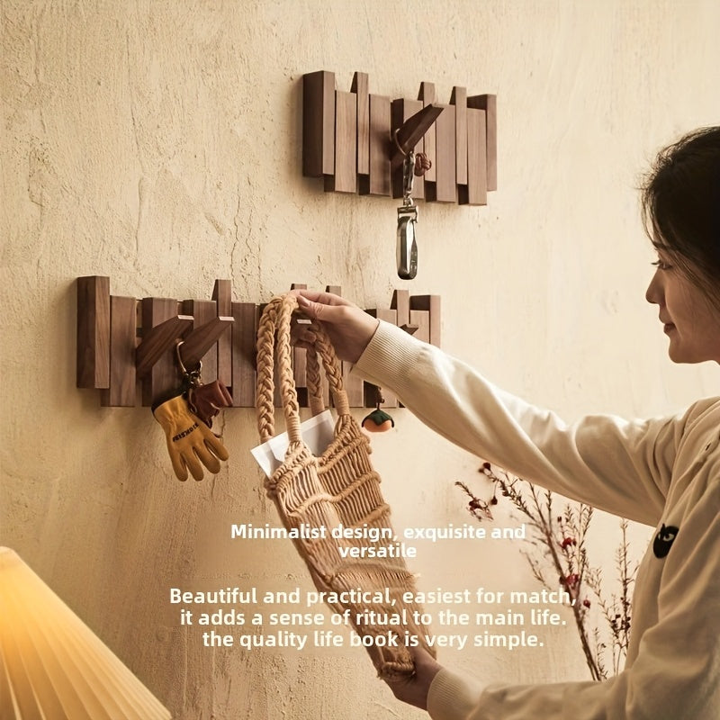 Six Unit Wooden Wall Hooks — Piano Key Fold Out Rack