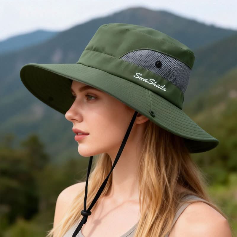 Cappello da esterno a tesa larga con design in rete traspirante | meowbutter
