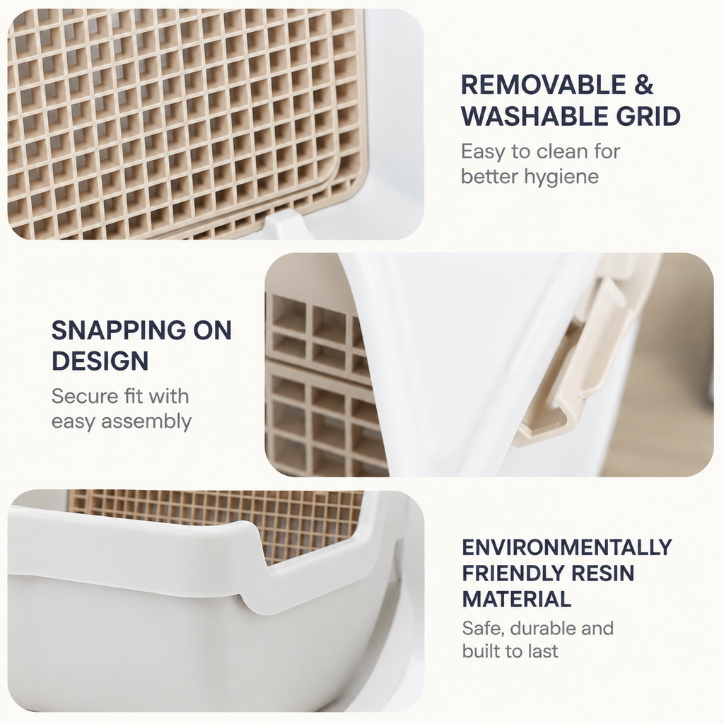 Automatic Cat Litter Box - Tipping Tray - Odour Control - Open Top - 50x50x46cm - Beige & Grey | meowbutter