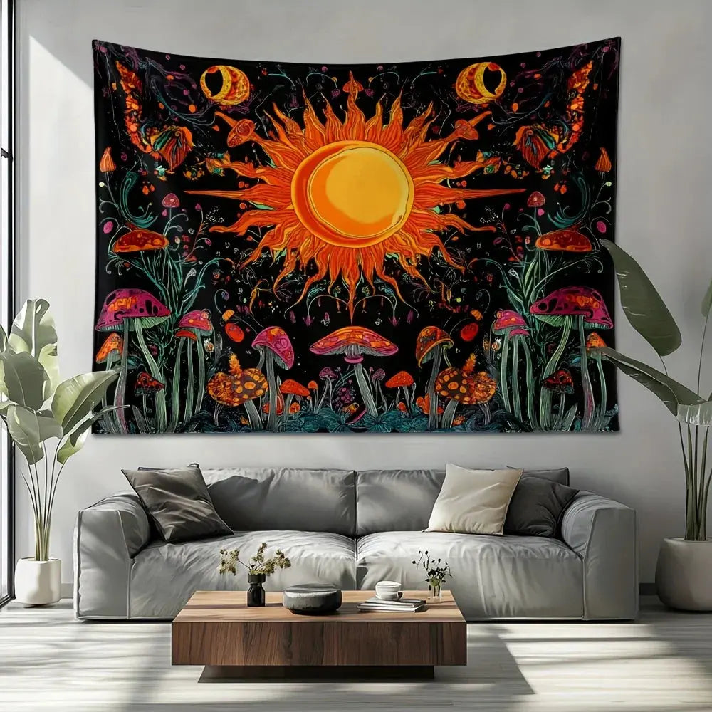 Embroidered Star And Moon Boho Wall Tapestry