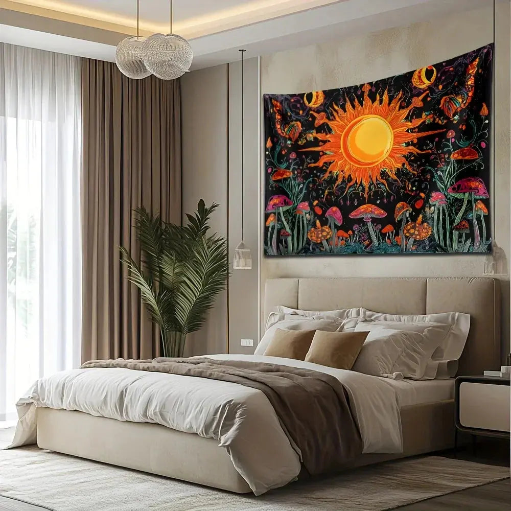 Embroidered Star And Moon Boho Wall Tapestry