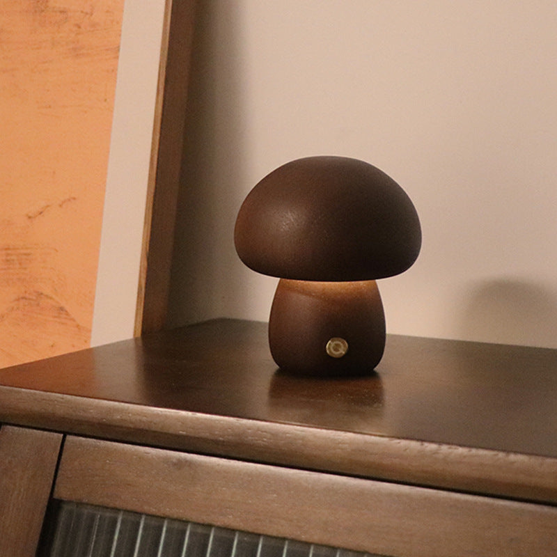 MiraGlow | Wooden Mushroom LED Night Light With Touch Switch | Ambient Mood Lighting | Child-Friendly Lamp