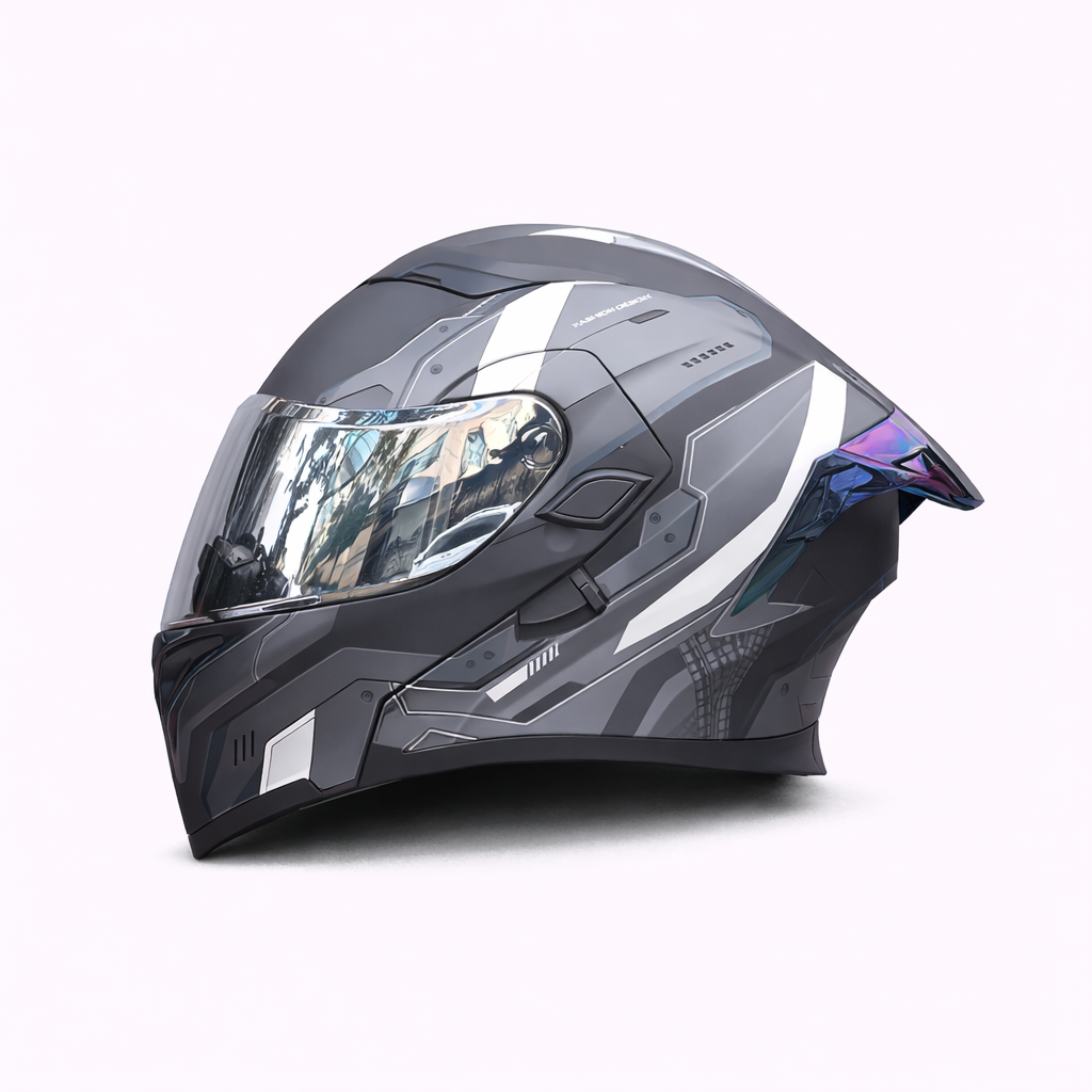 Kask motocyklowy ORZ Z-169 z podnoszoną szczęką, pełna osłona twarzy, podwójna szyba, zatwierdzony przez DOT i ECE - Meowbutter