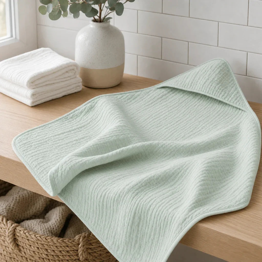 The Fleece Company hætteklæde i muslin til baby til badetid