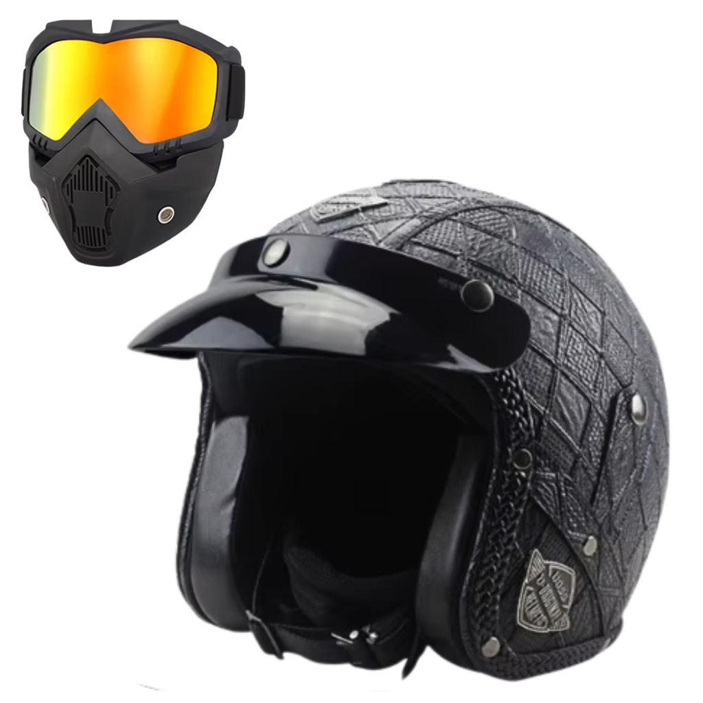 Casco Abierto de Cuero Vintage Premium - Aprobado por DOT y ECE - Meowbutter