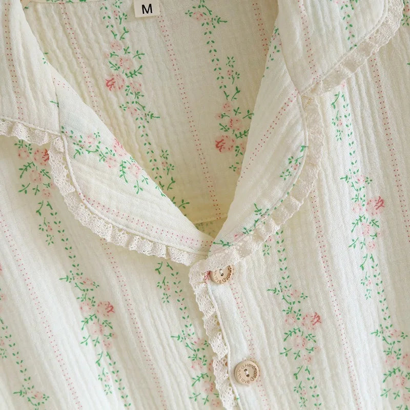 The Bloom Floral Pajama Set In Breathable Muslin Cotton