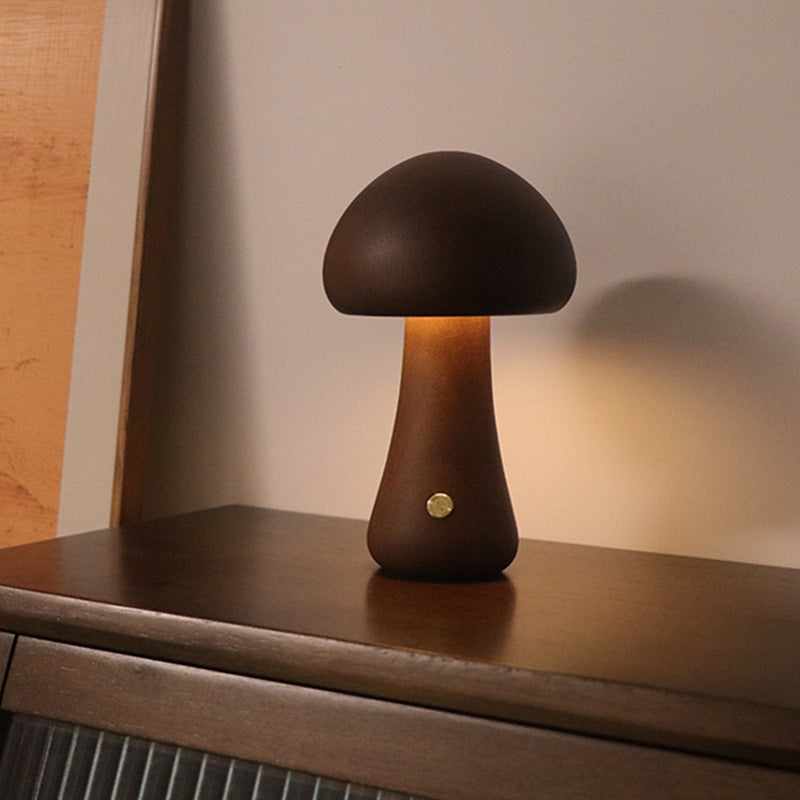 MiraGlow | Wooden Mushroom LED Night Light With Touch Switch | Ambient Mood Lighting | Child-Friendly Lamp