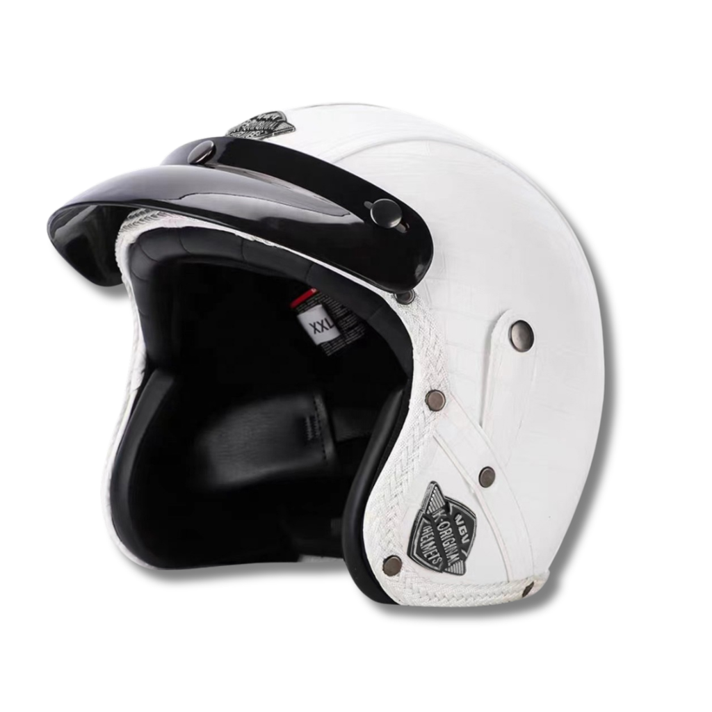 Casco Abierto de Cuero Vintage Premium - Aprobado por DOT y ECE - Meowbutter