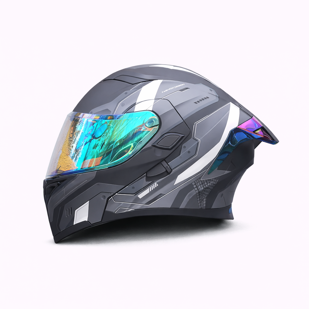 Kask motocyklowy ORZ Z-169 z podnoszoną szczęką, pełna osłona twarzy, podwójna szyba, zatwierdzony przez DOT i ECE - Meowbutter