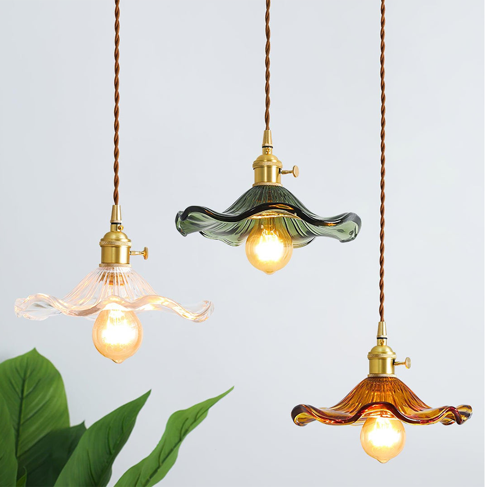 Ceiling-Mounted Pressed Glass Flower LED Pendant Light