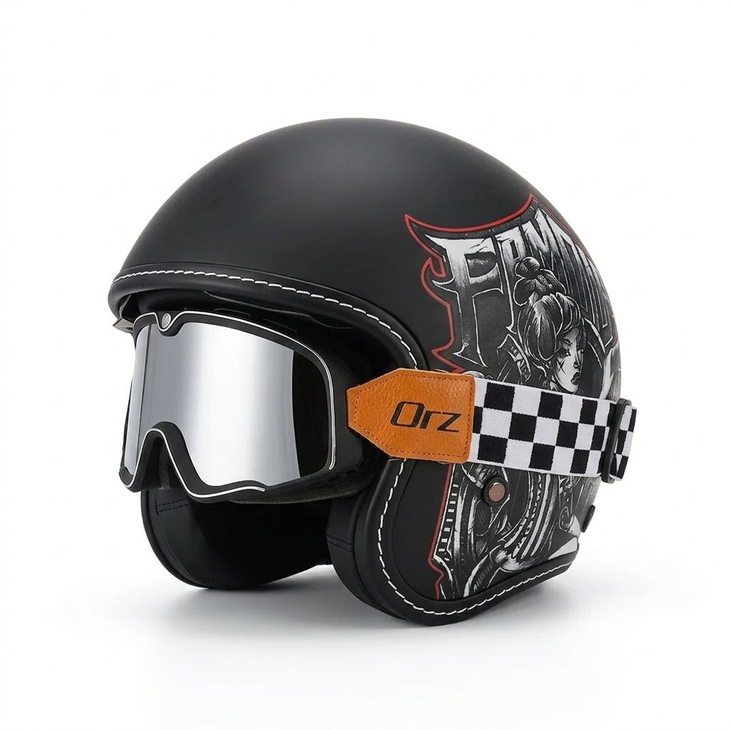 Casco de motocicleta retro abierto premium – Aprobado por DOT y ECE - Meowbutter