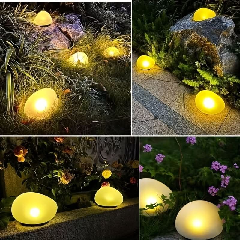 Solarbetriebene Gartenlampe in Form einer künstlichen Steinkugel | meowbutter