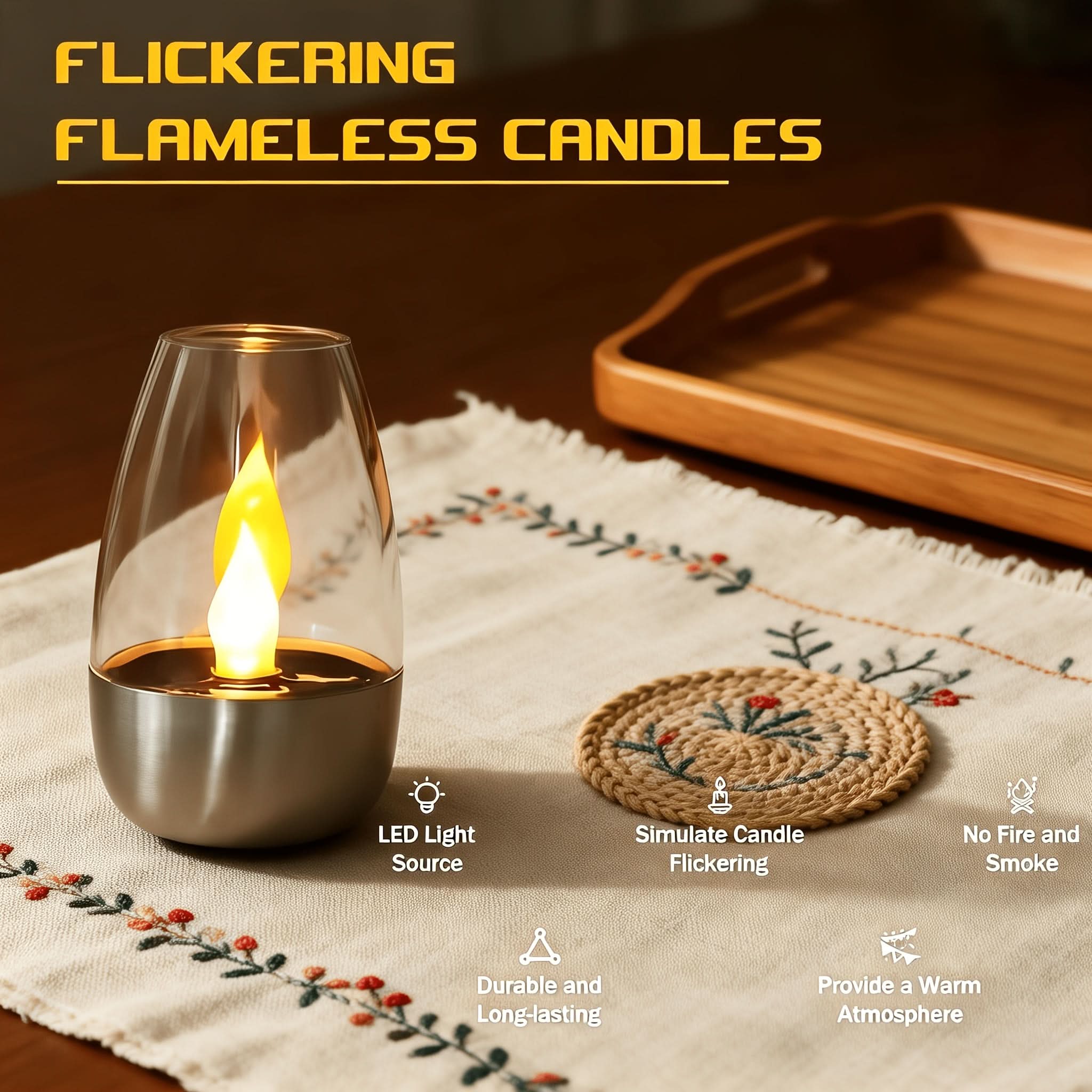 Solar LED Stainless Steel Candle Light with Simulated Flame | meowbutter