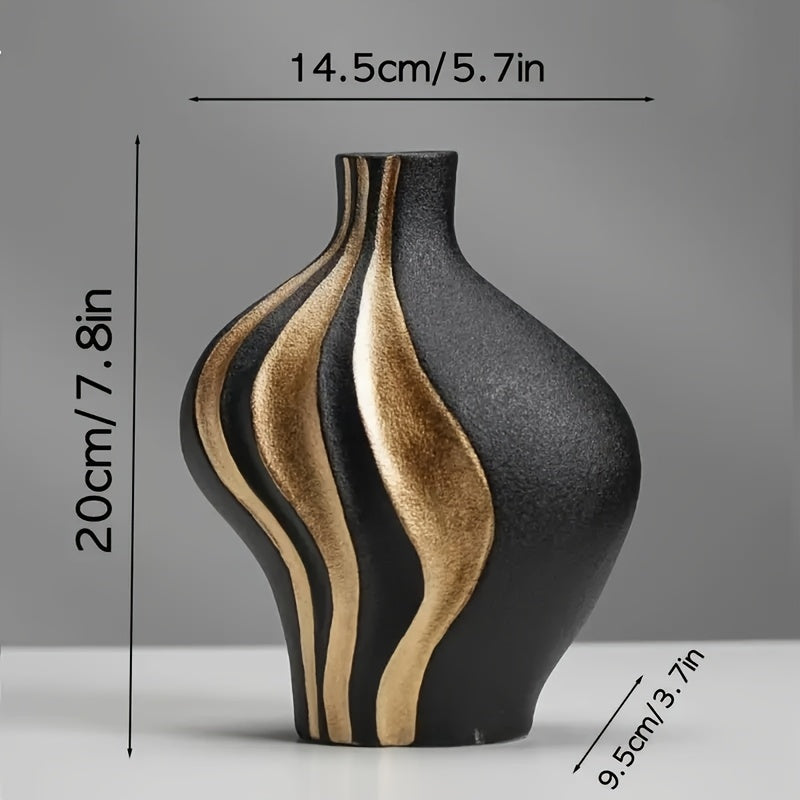 Modern Ceramic Vase | Black & White with Gold Accents – Luxury Tabletop & Mantelpiece Decoration | Meowbutter