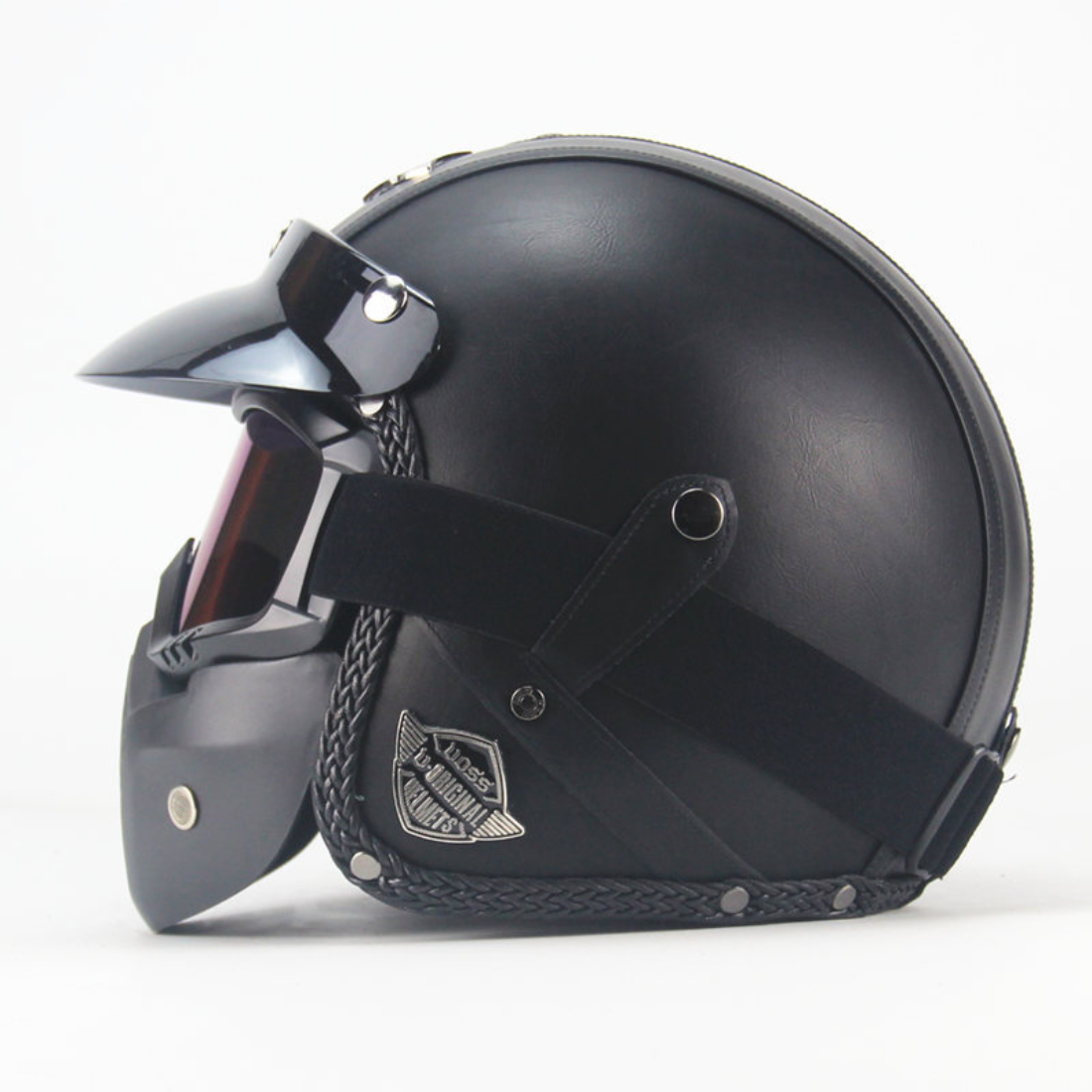 Casco Abierto de Cuero Vintage Premium - Aprobado por DOT y ECE - Meowbutter