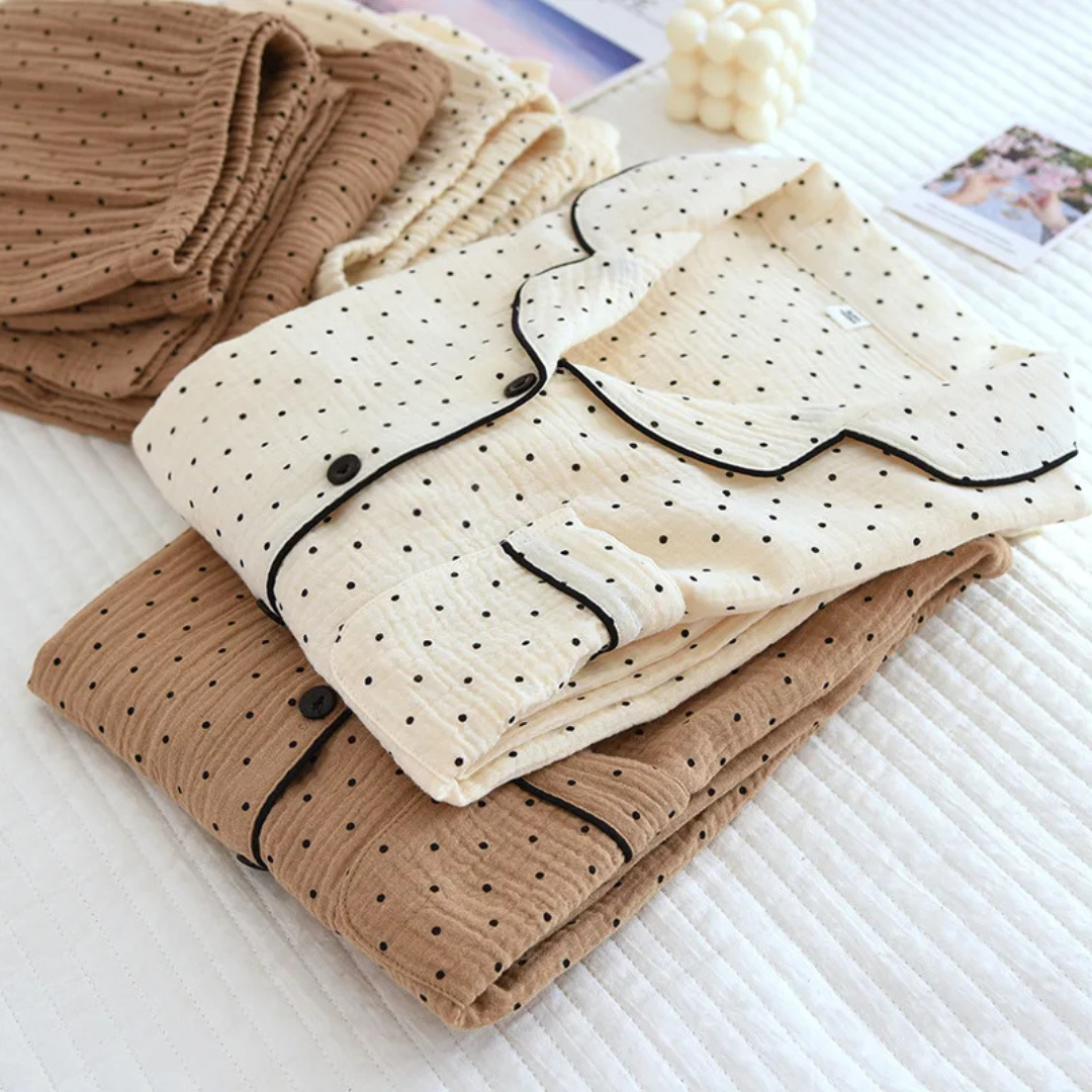 The Muslin Dot Pajama Set In 100 Percent Muslin Cotton