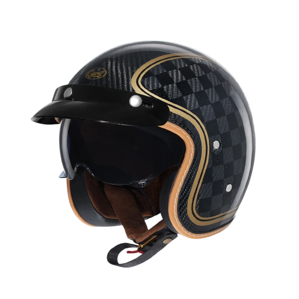 Capacete Retro Aberto em Fibra de Carbono – Certificado DOT - Meowbutter