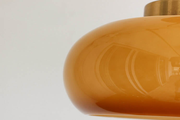 Vintage Brass Semi Flush Ceiling Light — Amber Glass Diffuser
