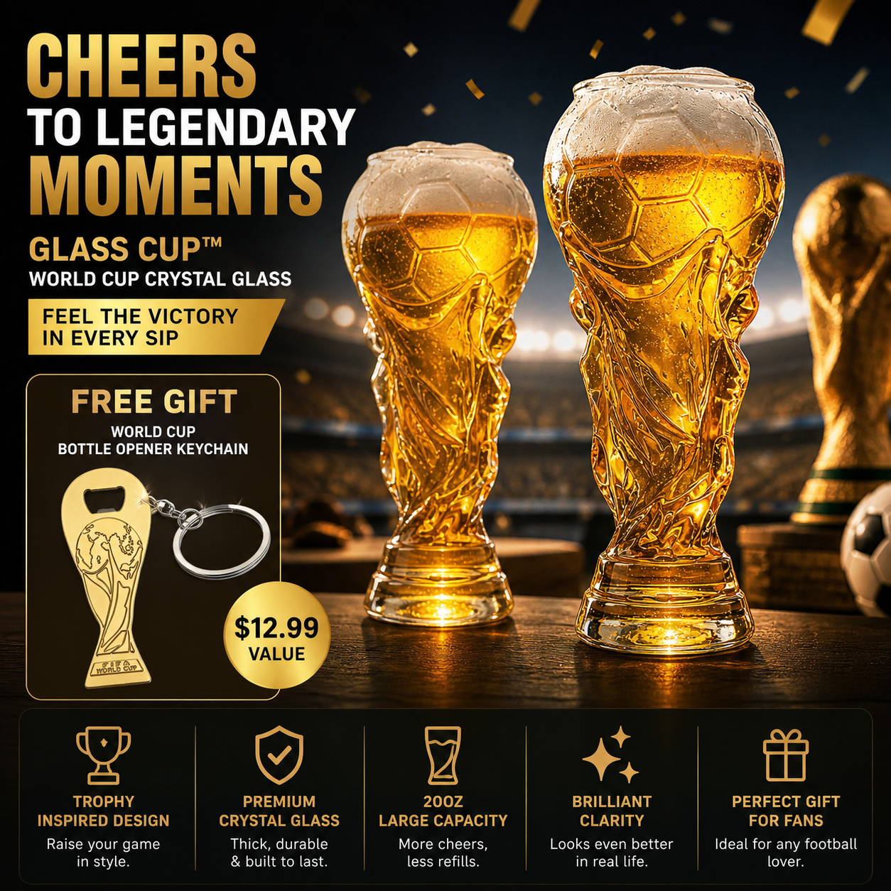 World Cup Themed Glass For Football Lovers Elegant Crystal Drinkware Gift