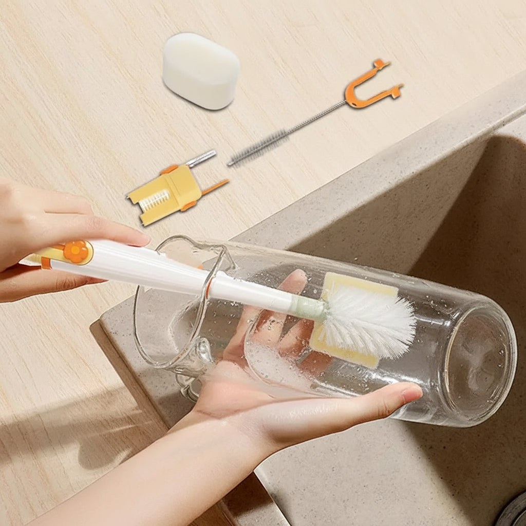 5-in-1 flessenborstelset — smalle hals, dekselschrobber en flexibele rietjesreiniger