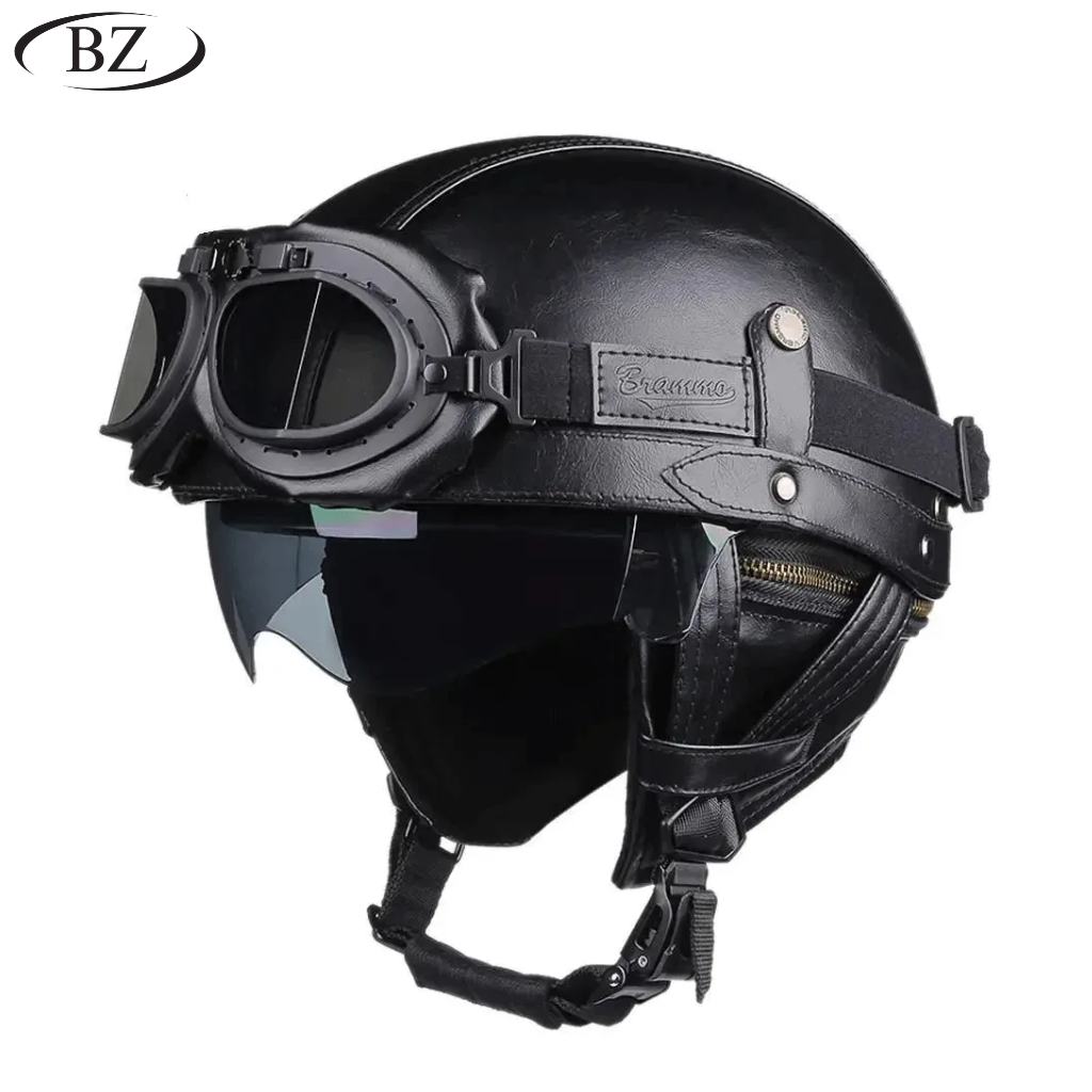Kask motocyklowy vintage skórzany półotwarty – zatwierdzony DOT i ECE - Meowbutter