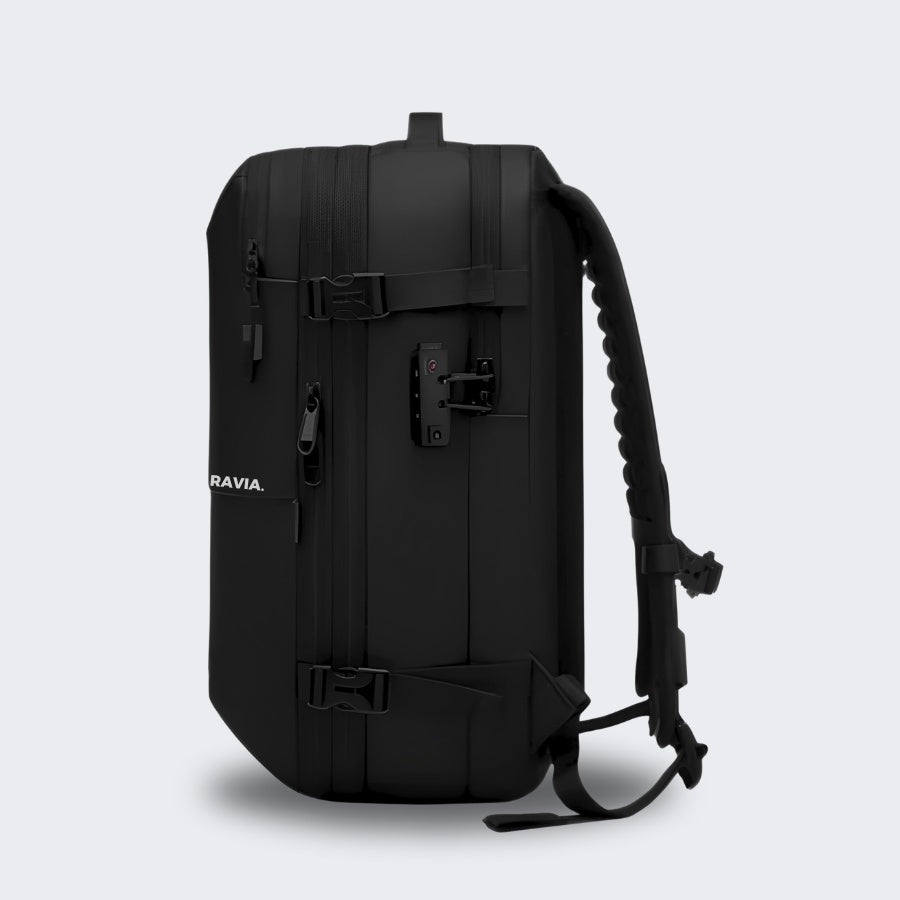 Carry-On Sized Expandable Compression Backpack With 180-Degree Opening And Shoe Compartment