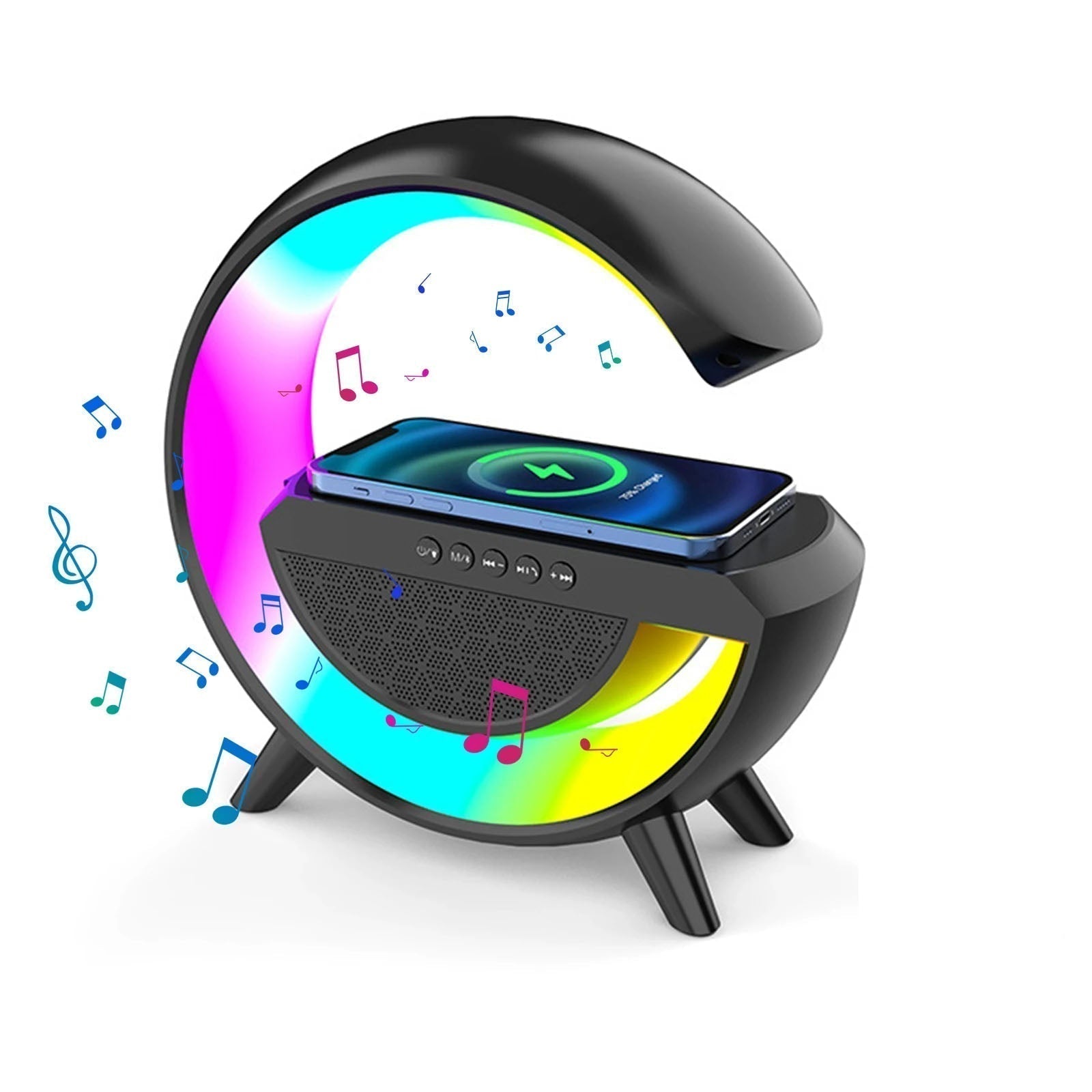 Chytré budík - Bluetooth reproduktor - 15W bezdrátová nabíječka - RGB náladové světlo - bílá a černá | meowbutter