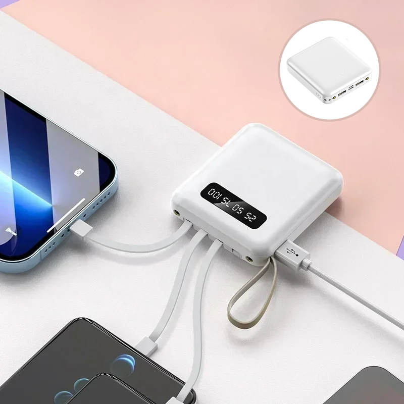 4 az 1-ben Power Bank - USB-C Gyors Töltés - 10000 és 20000mAh - Fekete, Fehér és Lila | meowbutter