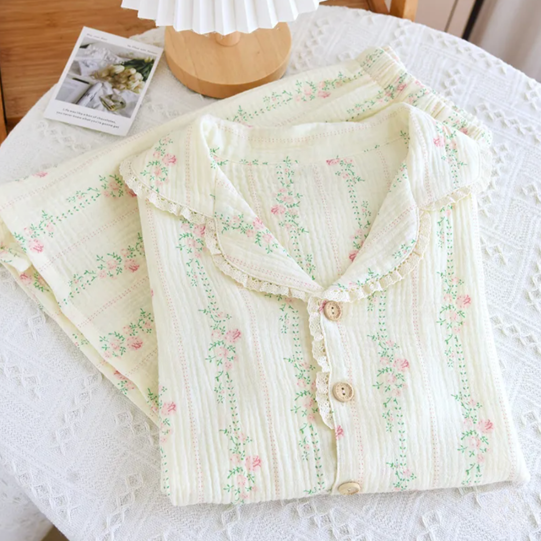 The Short Bloom Short Sleeve Pajama Set In Muslin Cotton