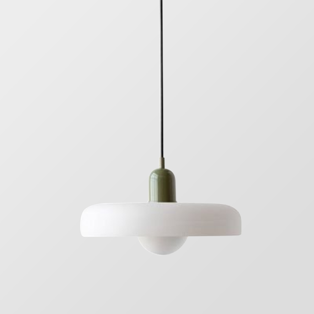 Lampada a sospensione nordica — Pannelli in vetro lucido, struttura metallica verniciata a forno