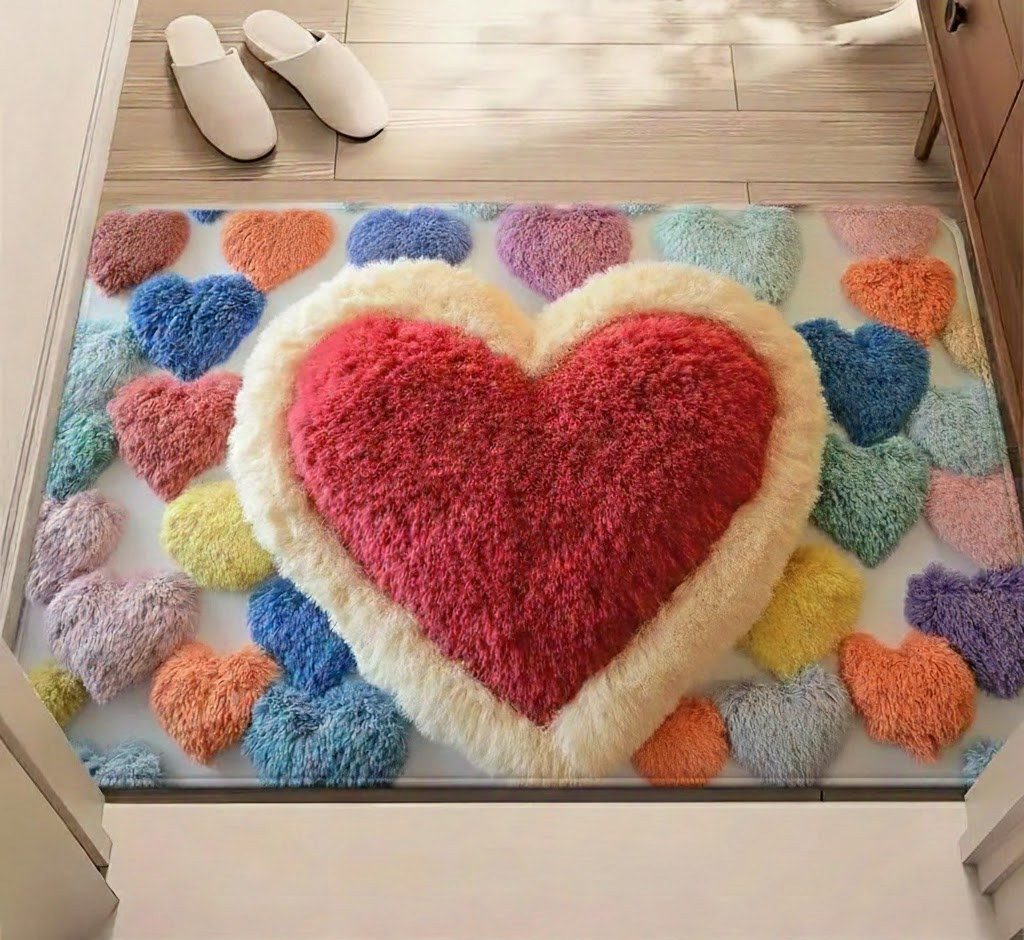 Doormat Heart Pattern Non Slip Polyester Entry Floor Mat | Meowbutter