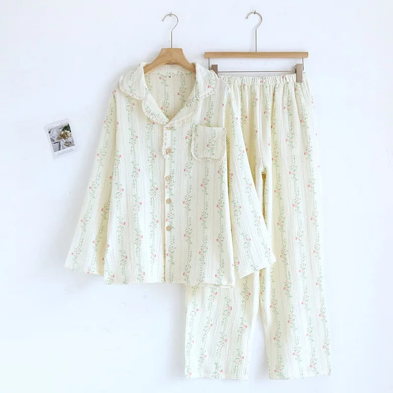 The Bloom Floral Pajama Set In Breathable Muslin Cotton