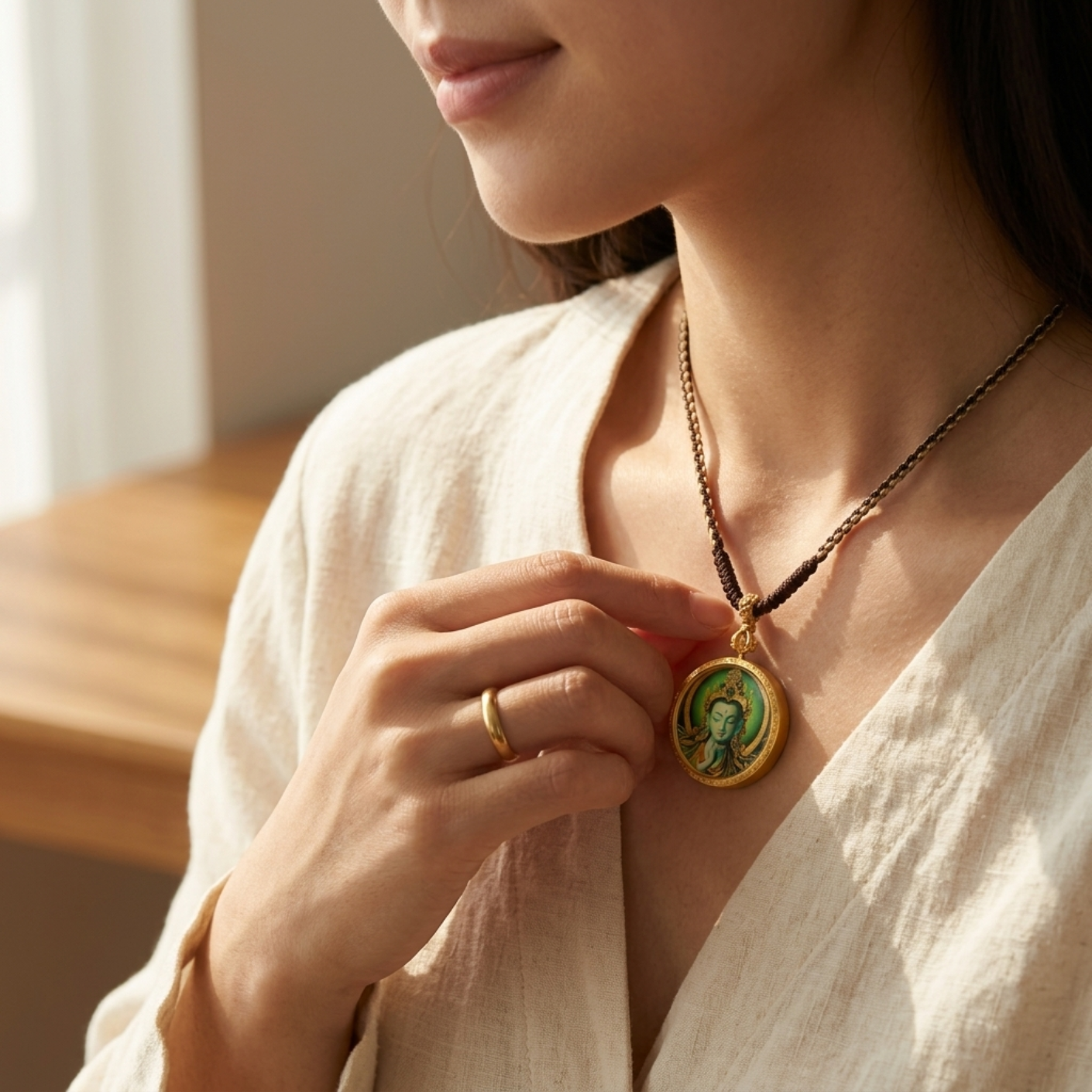 Handcrafted Thangka Necklace With Micro Painted Art Pendant