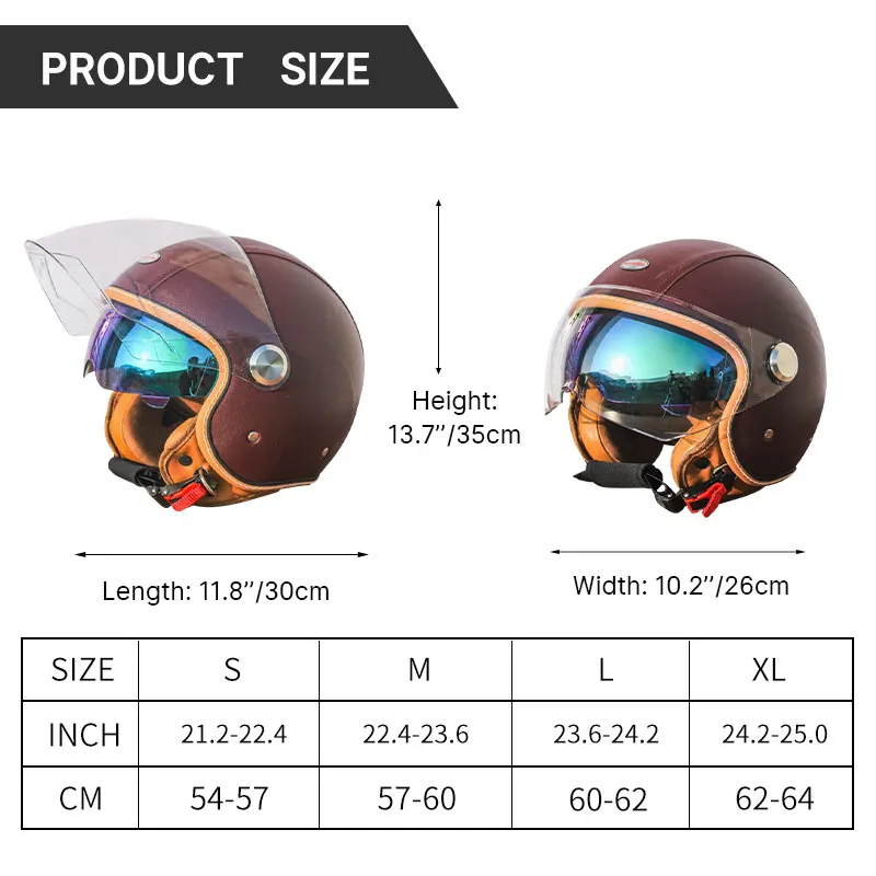 Casco Retro Jet 3/4 – Cara Abierta con Doble Visera Aprobado DOT/ECE - Meowbutter