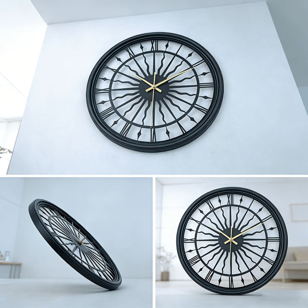 Silent Iron Art 3D Vægur med Rundt Analogt Design | meowbutter