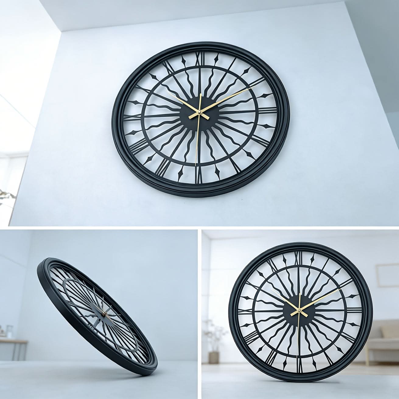 Silent Iron Art 3D Vægur med Rundt Analogt Design | meowbutter