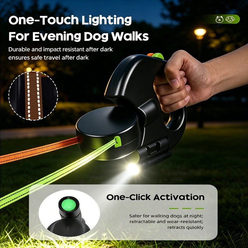 Dual Retractable Dog Leash for Walking Two Dogs with One Hand